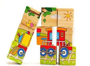 9 Piece Colorful Wooden Block Picture Puzzle (Vehicle Theme)